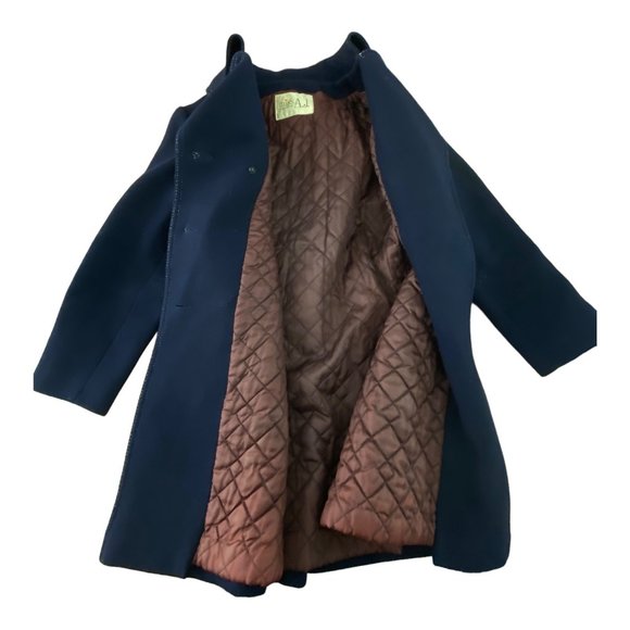 Vintage Arthur Jay Wool Peacoat S/M Navy Contrast Gold Button Quilted Liner Warm - Picture 9 of 16